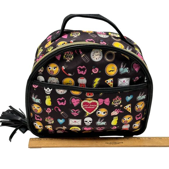 Betsey Johnson Emoji Purse Colorful Black Handheld Bag Top Handle Bow Tassel - Picture 10 of 12